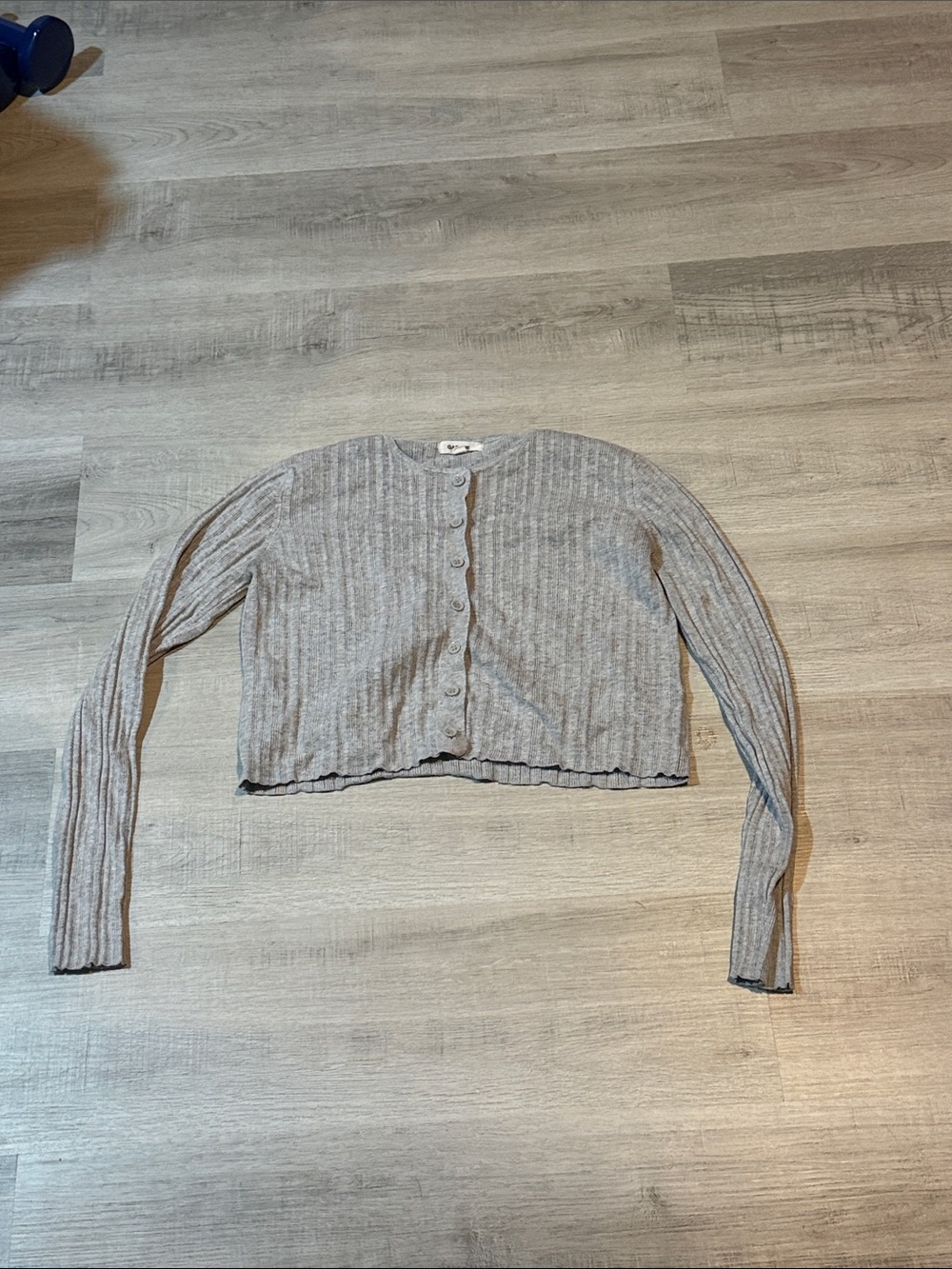 Garage Light Gray Ribbed Button-Front Cropped Cardigan